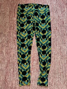 LuLaRoe Black, Green & Yellow Geometric Minnie Print Leggings